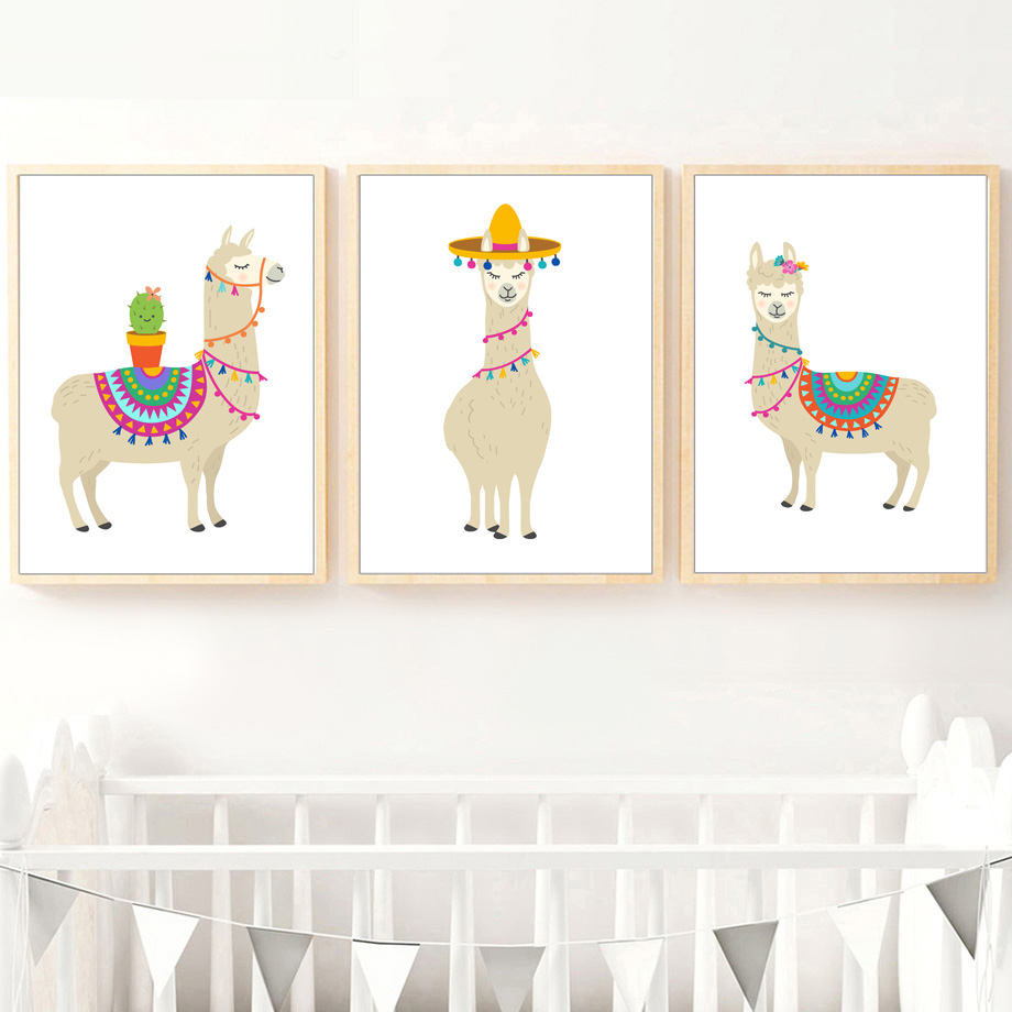 Baby Nursery Mirror - Cartoon Llama Cactus Nursery Wall Art