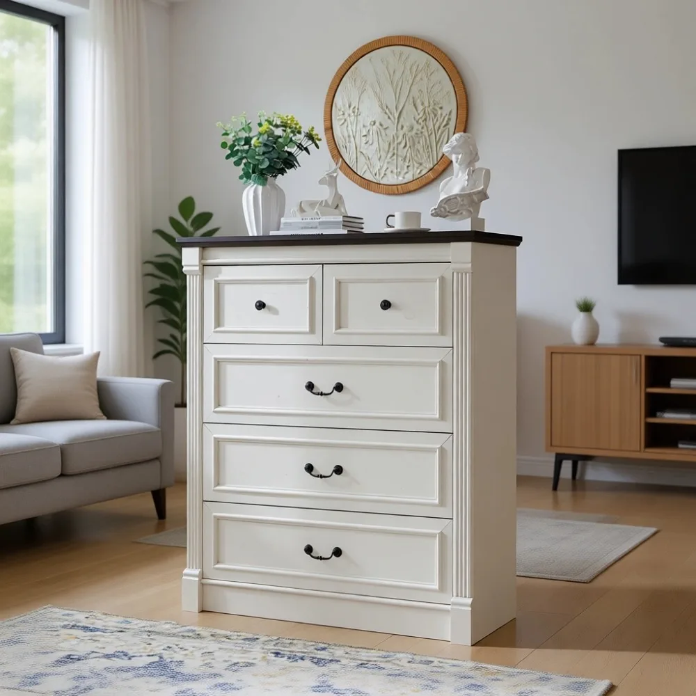 Drawer Dresser White - Komoda do sypialni z 5 szufladami