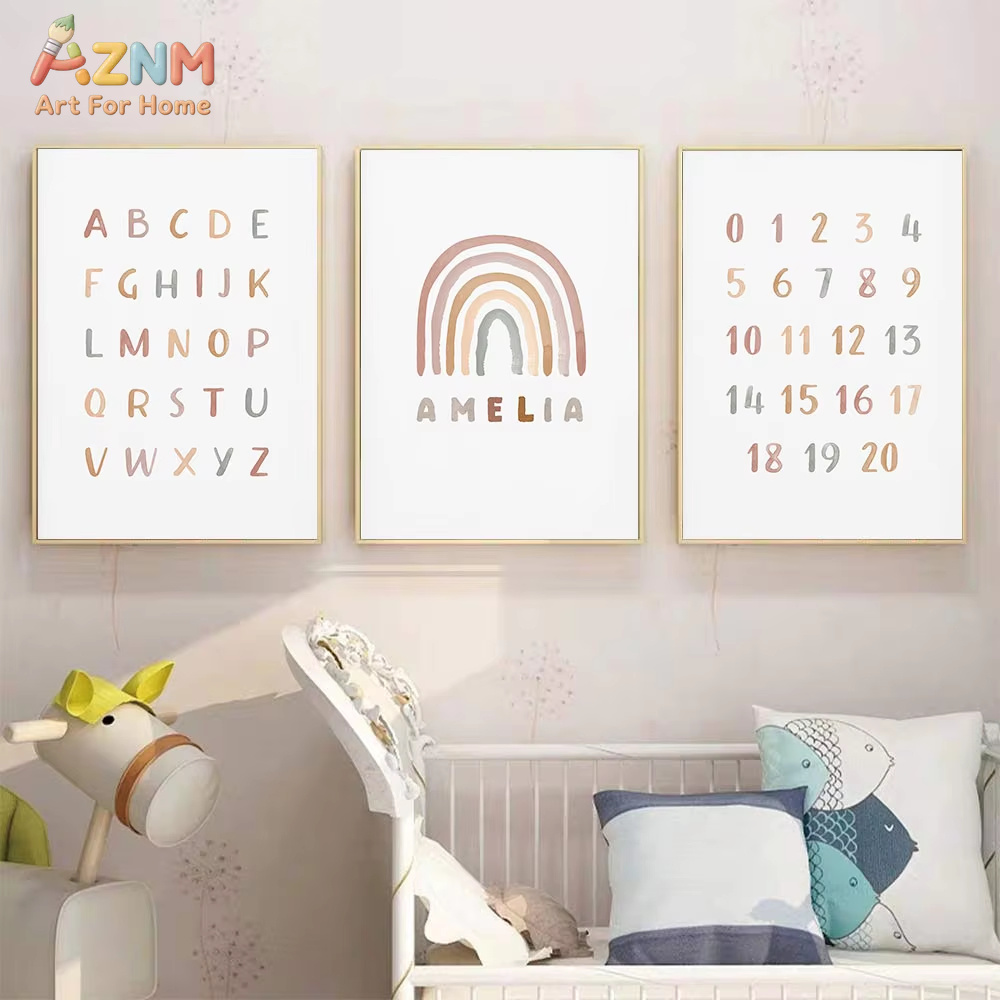 Baby Nursery Mirror - Plakat Personalizowany ABC 123 Tęcza Imię