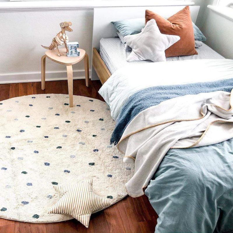 Baby Nursery Rug - Kropki puszysty dywanik do salonu okrągły