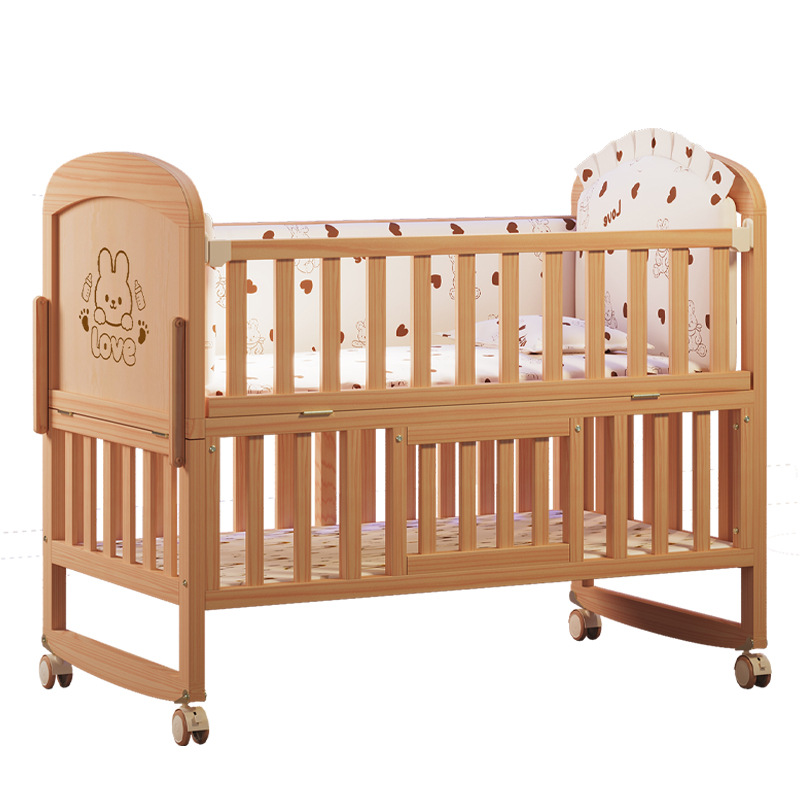 Baby Nursery With Queen Bed - Łóżeczko dziecięce z litego drewna, zdejmowane,