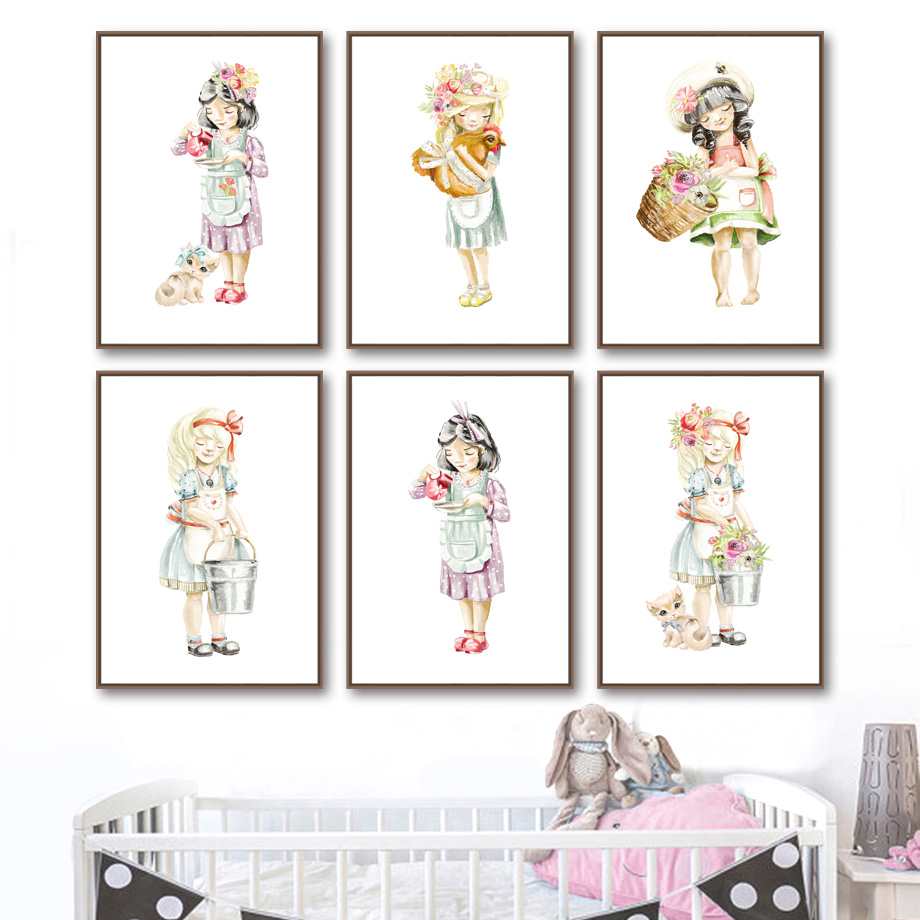Baby Nursery Mirror - Cute Baby Girl Flower Cat Chicken