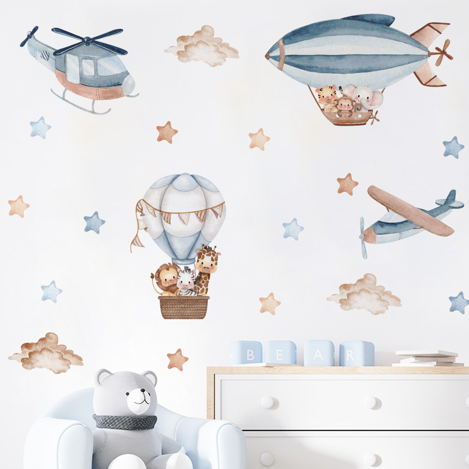 Baby Nursery Decor Boy - Akwarela Zwierzęta Balon na gorące powietrze