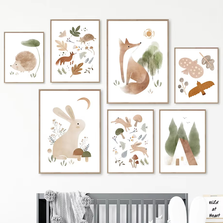 Baby Nursery Mirror - Boho Królik Lis Jeż Ptak Liść