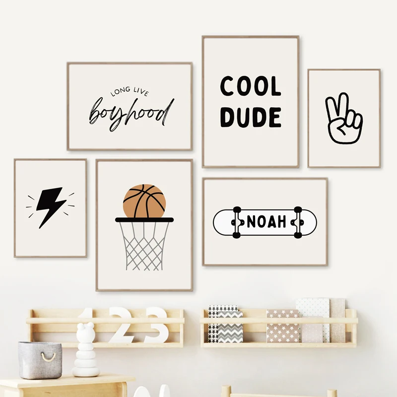 Baby Nursery Art - Prosty Chłopiec Koszykówka Deskorolka Sport Dzieci