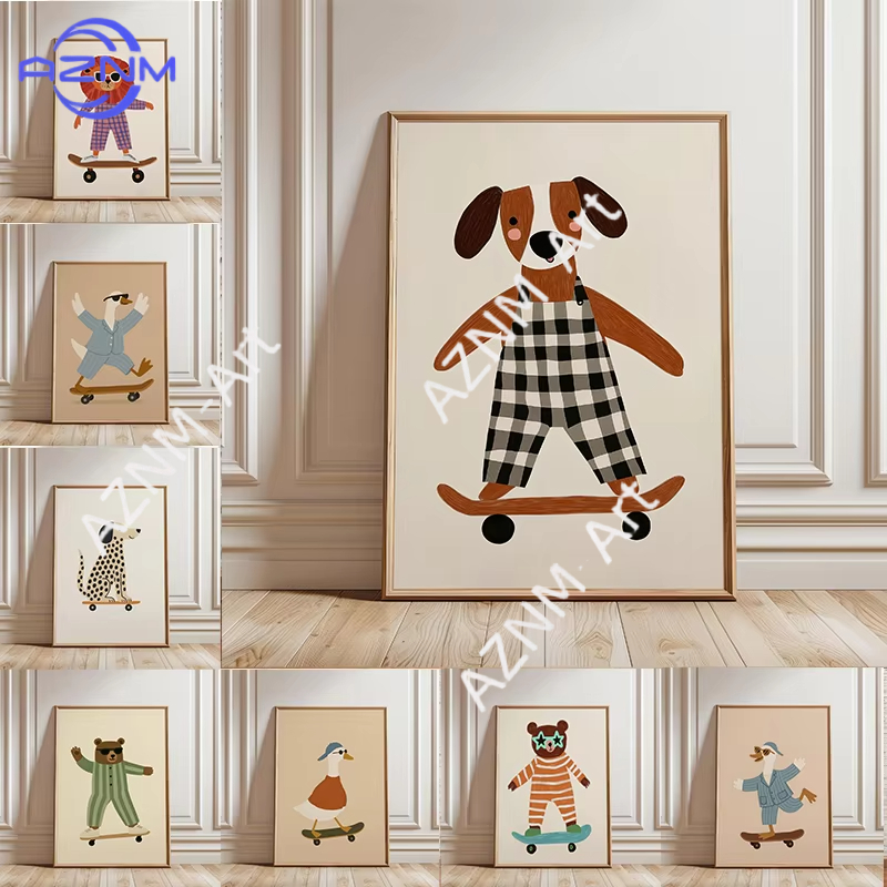 Baby Nursery Art - 1 szt. Zabawny plakat ze zwierzętami