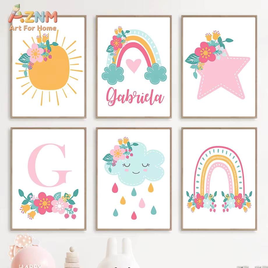 Baby Nursery Mirror - Urocze Słońce Tęcza Chmury Gwiazdy Kwiaty