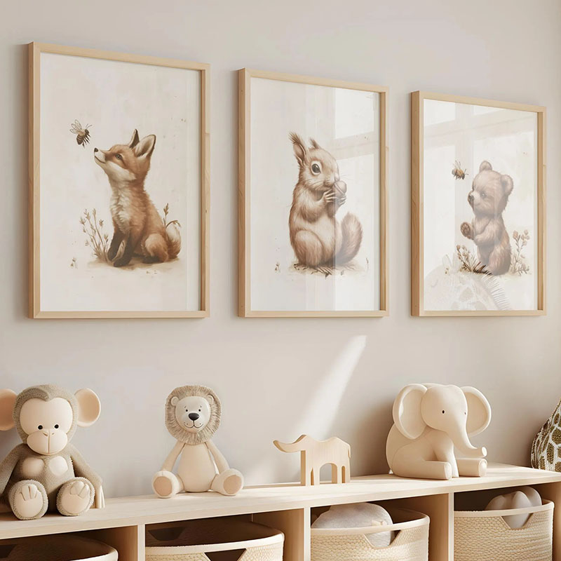 Baby Nursery Art - Niedźwiedź Królik Lis Jeleń Wiewiórka Mysz