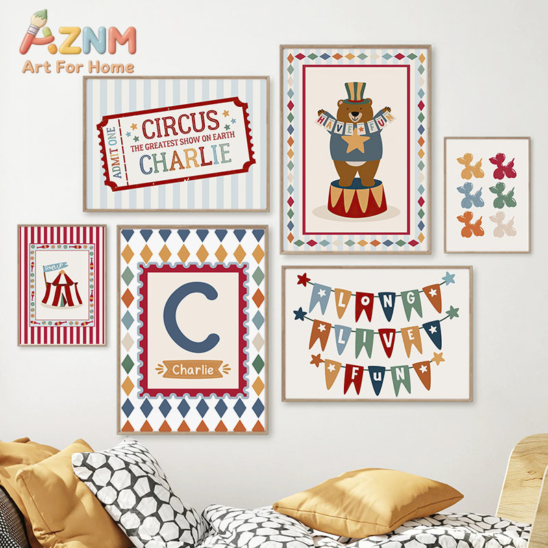 Baby Nursery Paintings - Cyrk, Niedźwiedź, Magik, Pies, Cytat, Sztuka