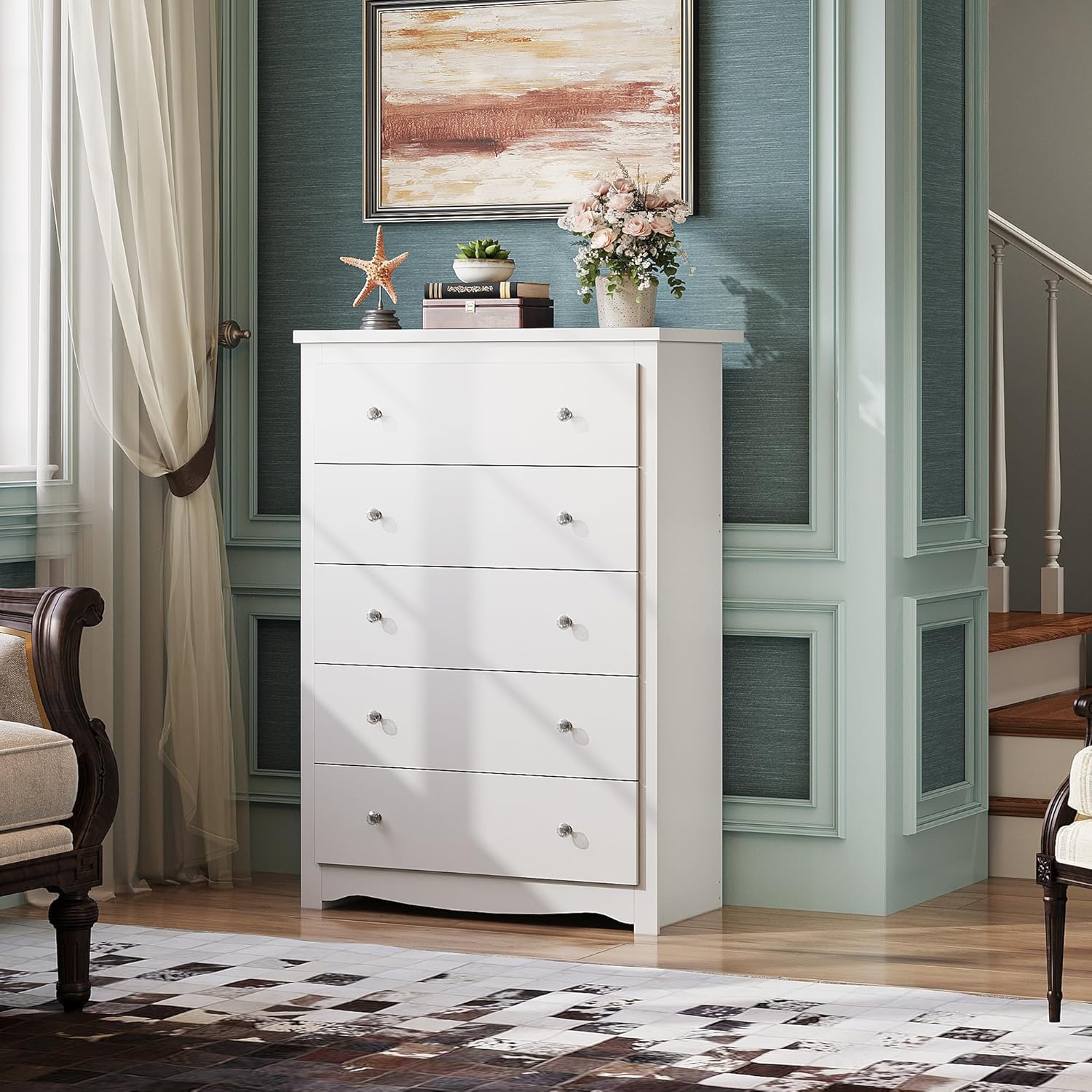 Biała komoda do sypialni, 114  – Drawer Dresser White recenzja i cena