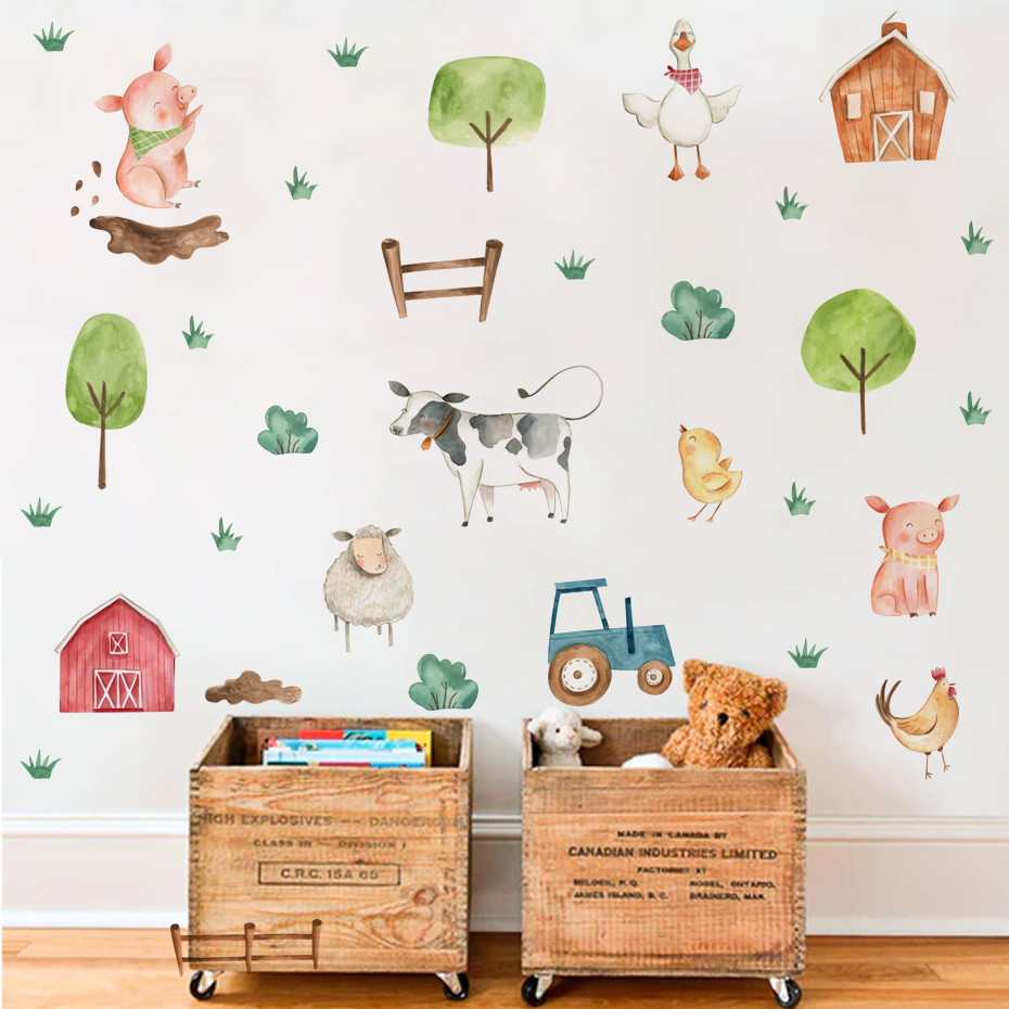 Boho Watercolor Cute Farm Anim – Baby Nursery Murals recenzja i cena