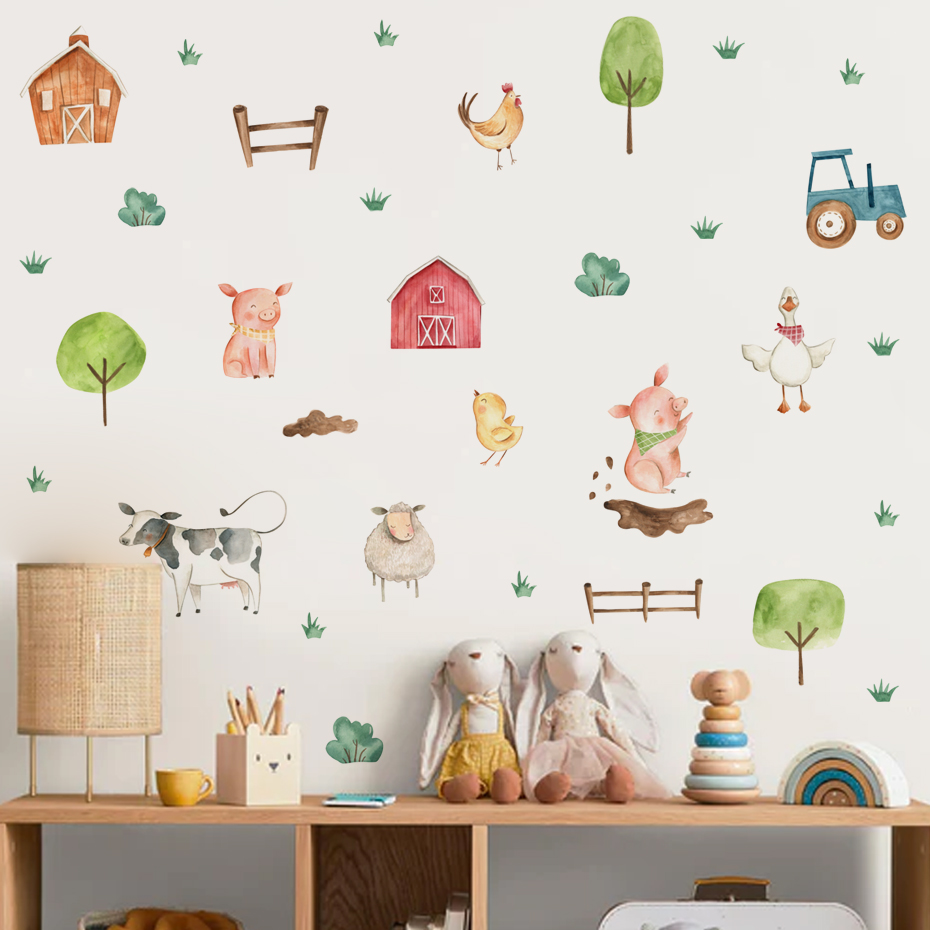 Boho Watercolor Cute Farm Anim – Baby Nursery Murals recenzja i cena