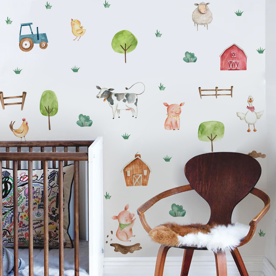 Boho Watercolor Cute Farm Anim – Baby Nursery Murals recenzja i cena