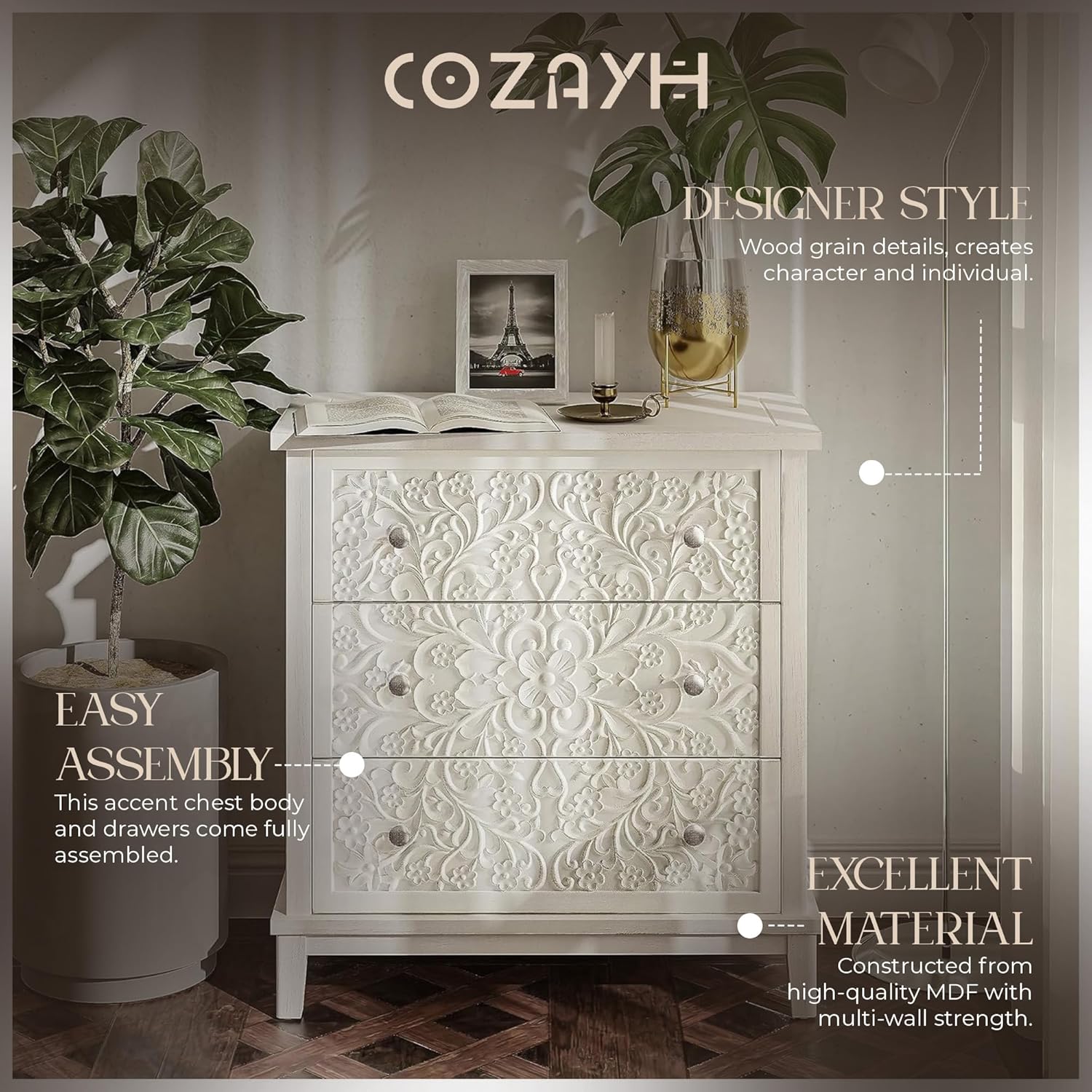Komoda z 3 szufladami, w całoś – Drawer Dresser White recenzja i cena