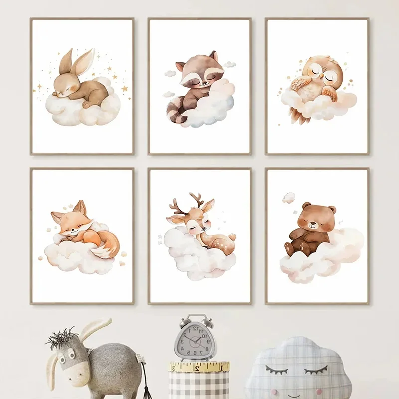 Cartoon Cloud Animal Canvas Pa – Baby Nursery Murals recenzja i cena