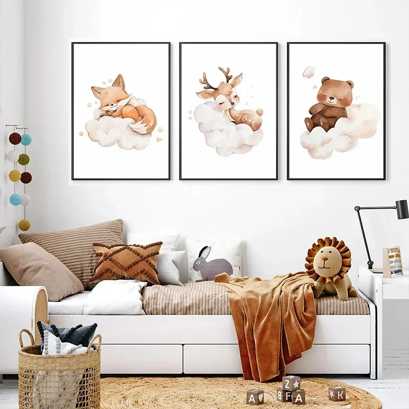Cartoon Cloud Animal Canvas Pa – Baby Nursery Murals recenzja i cena