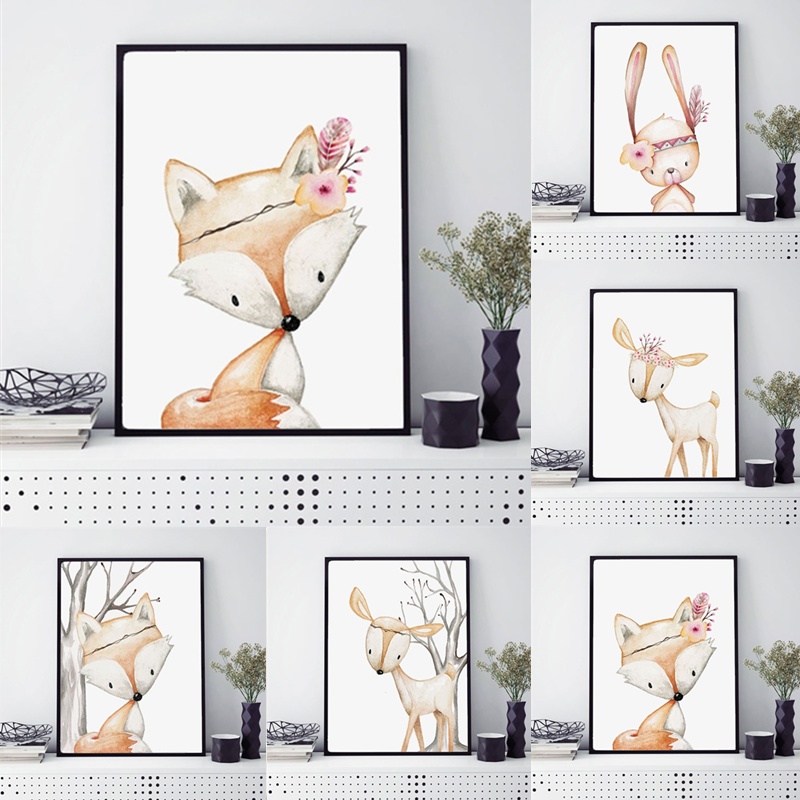 Cartoon Rabbit Poster Fox Deer – Baby Nursery Mirror recenzja i cena