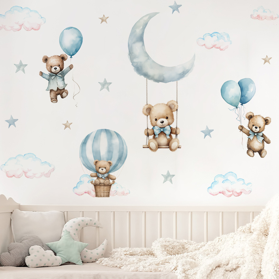 Akwarela Niedźwiedź Balon na g – Baby Nursery Decor Boy recenzja i cena
