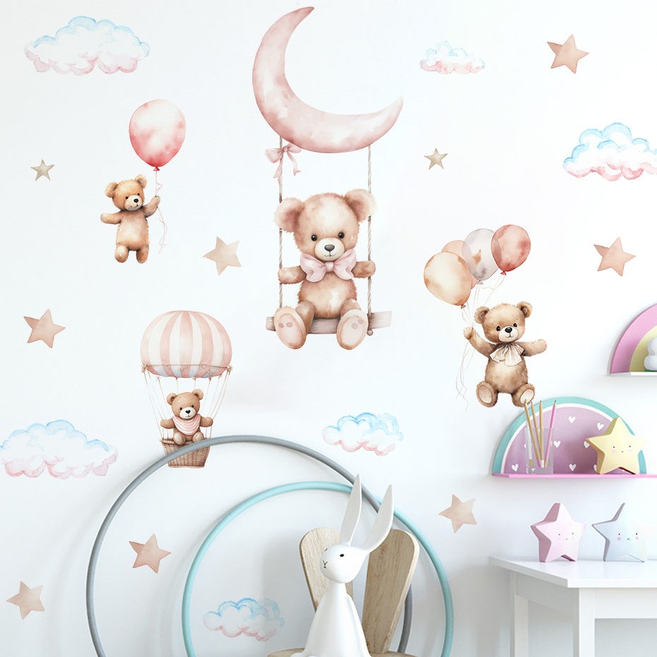 Akwarela Niedźwiedź Balon na g – Baby Nursery Decor Boy recenzja i cena