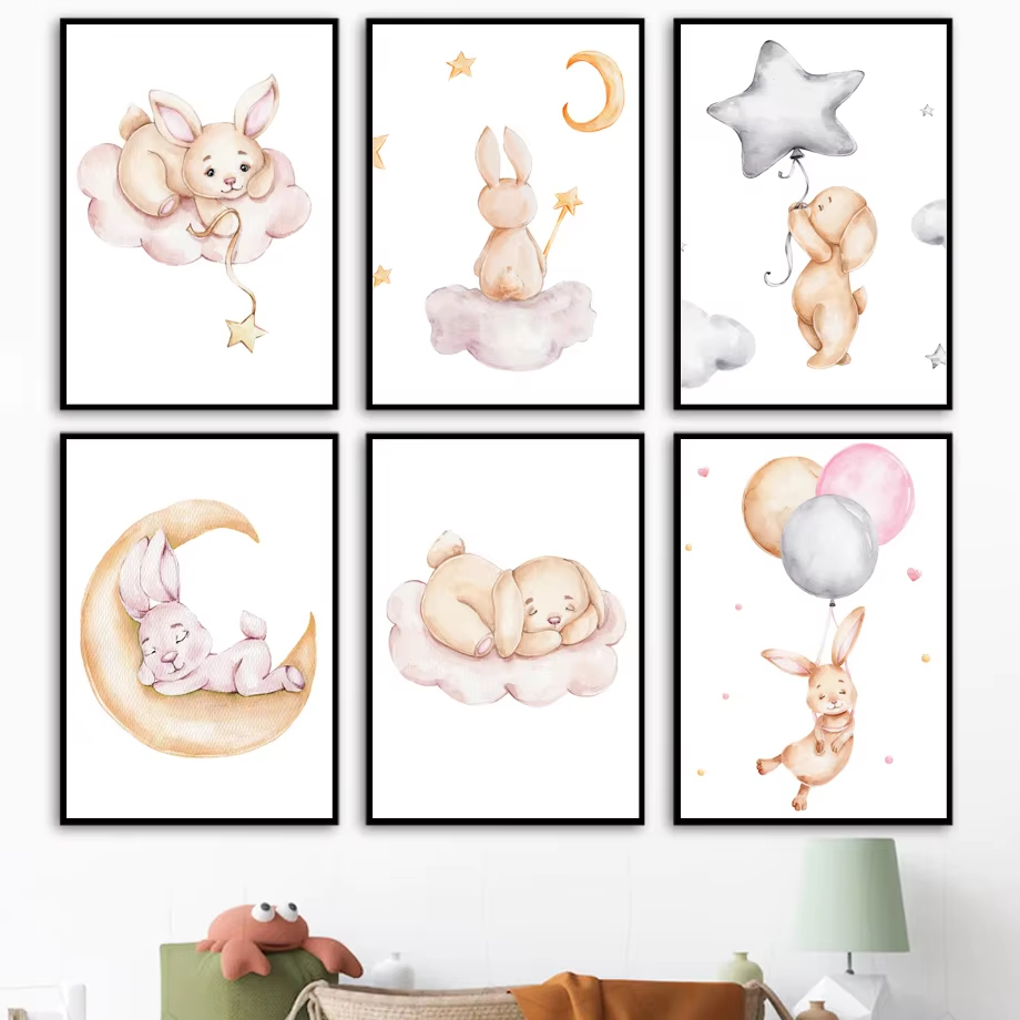 Cute Watercolor Rabbit Moon St – Baby Nursery Mirror recenzja i cena