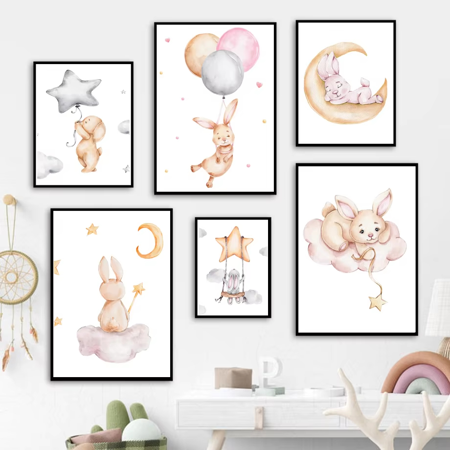 Cute Watercolor Rabbit Moon St – Baby Nursery Mirror recenzja i cena