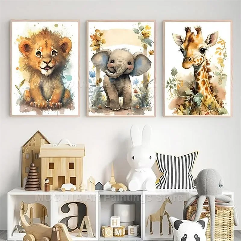 Akwarela Lew Żyrafa Tygrys Sło – Baby Nursery Art recenzja i cena