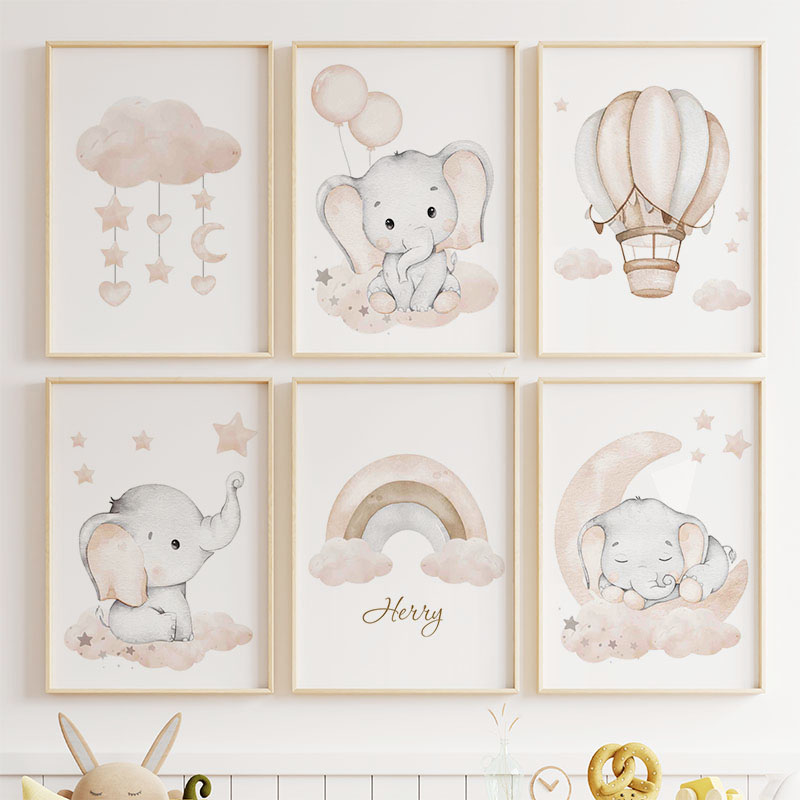 Cute Elephant Hot Balloon Moon – Baby Nursery Art recenzja i cena