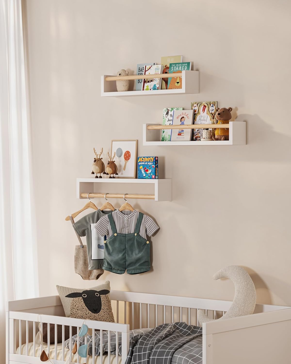 Zestaw 3 pływających półek na  – Baby Nursery Shelf recenzja i cena