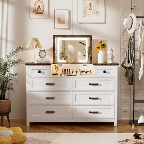 Komoda z lustrem LED, 8 szufla – Drawer Dresser White recenzja i cena