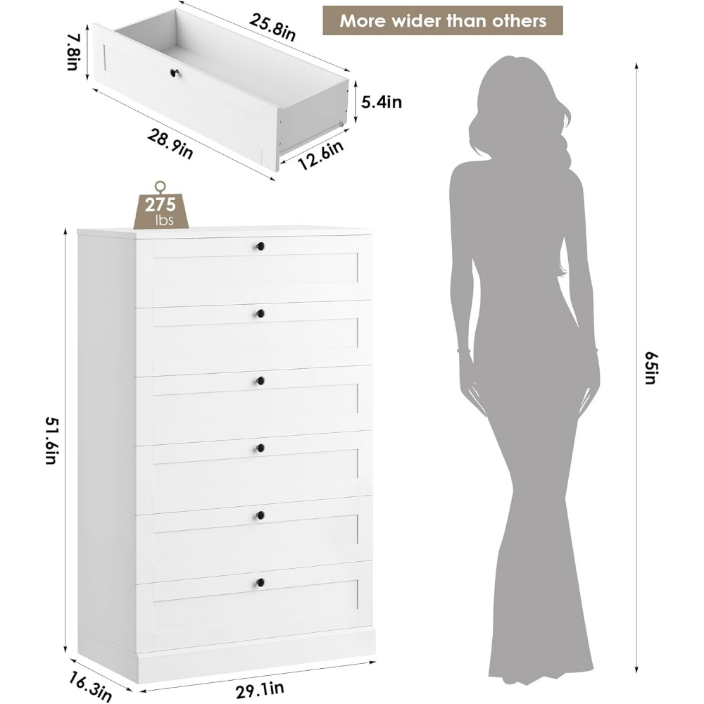 Wykwintna biała komoda z 6 szu – Drawer Dresser White recenzja i cena