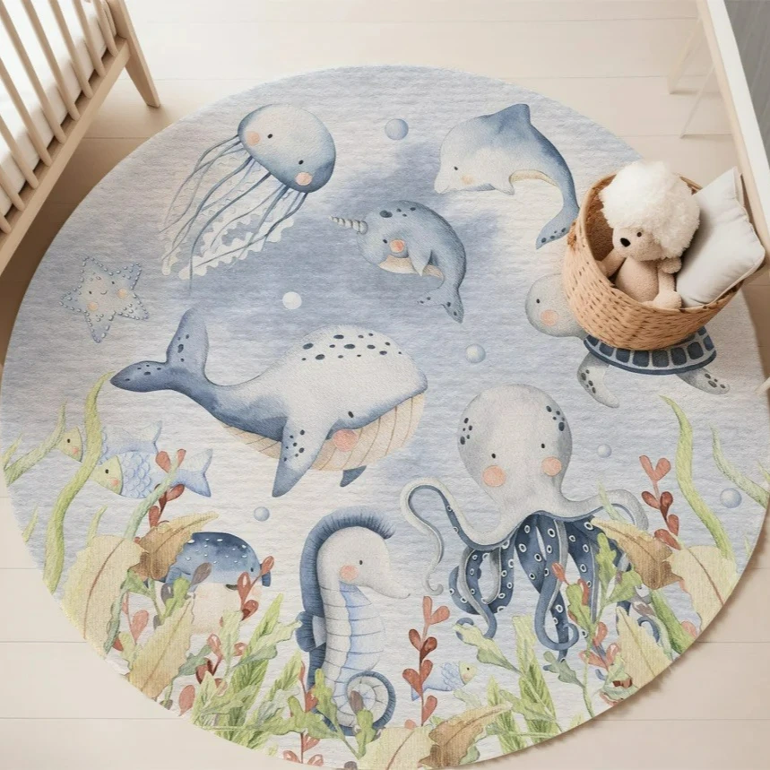 Niebieski dywan z motywem mors – Baby Nursery Rug recenzja i cena